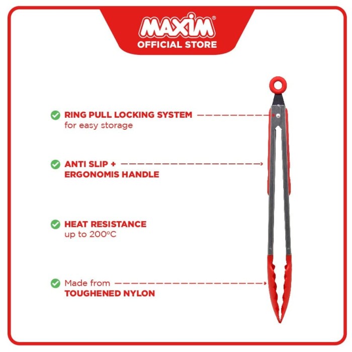 Maxim Tools Serving Tong 12 Inch - Penjepit / Capitan Makanan Tahan Panas-2