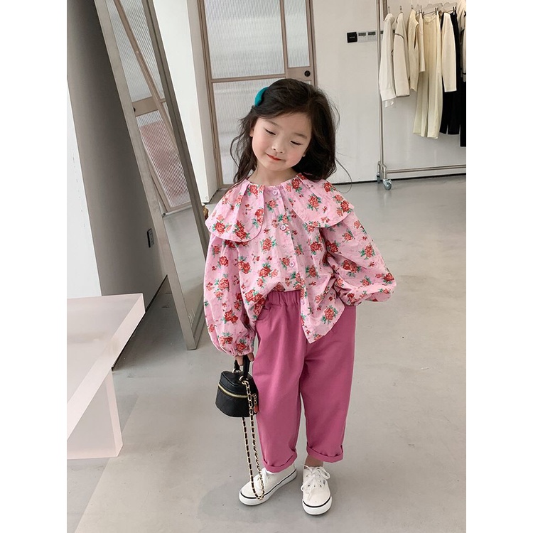 (LOLI-JKT) BS-222 SET ANAK CEWEK FLOWER PASTELA BLOUSE SIZE 100-140