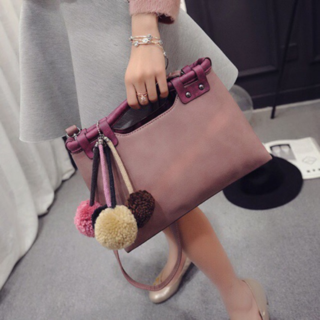 SG1383 Syafniegalery handbag with pompom tas pesta  tasbatam impor tote bag tas kulit