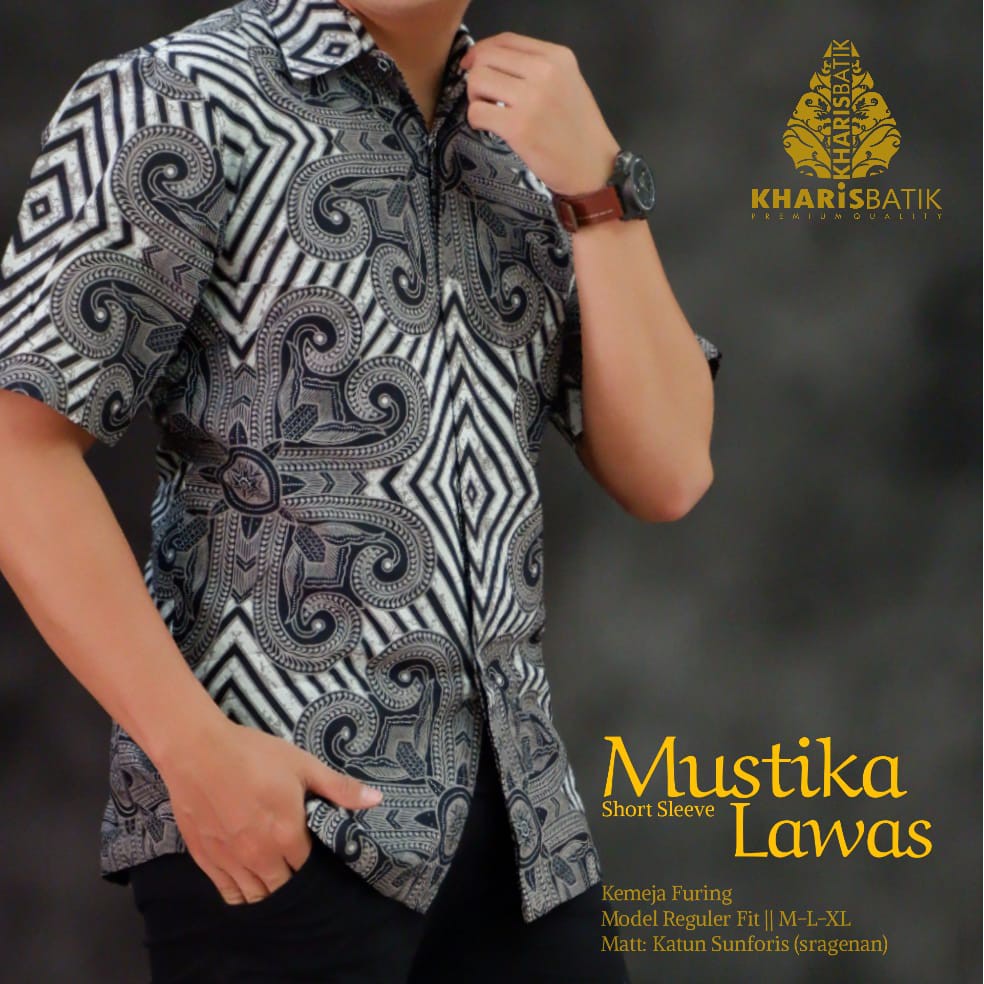 Kemeja Batik Pria MUSTIKA LAWAS Lengan Pendek atasan batik by KHARIS BATIK