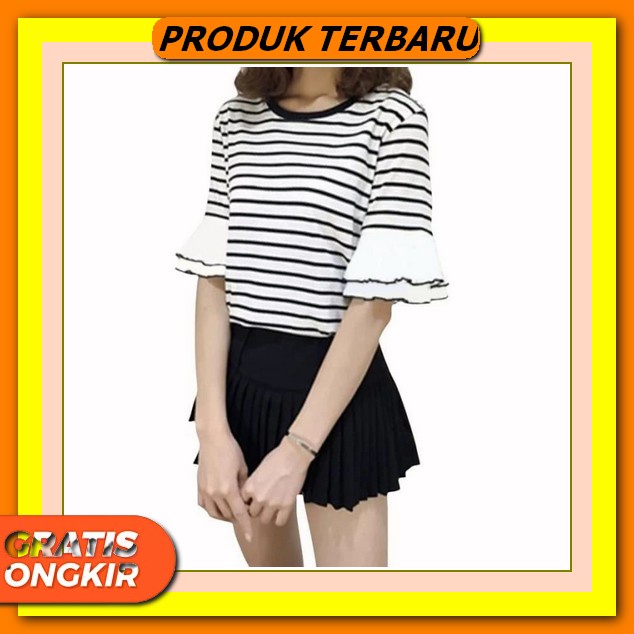 Blouse Wanita Motif Garis-Garis Stripe Casual Korean Style Baju Atasan Wanita Hem Cewek Bahan Katun 