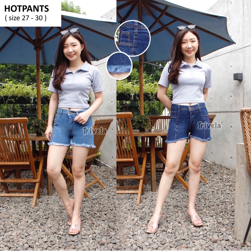 TRIVELA - Celana Pendek Rawis Tulang / Hotpants Front Line Jeans / Celana Pendek Jeans / Difio