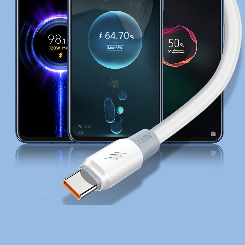 Vaorlo 6A 120W Kabel Charger USB Tipe C Tebal 6MM Panjang 1M 1.5M 2M Untuk Xiaomi Huawei