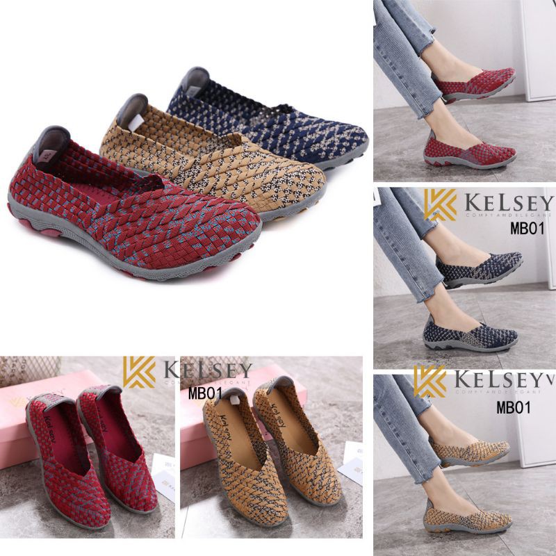 (GRATIS ALAS KAKI) Kelsey Sepatu Rajut Wanita MB01 Flats Shoes Rajut anyaman