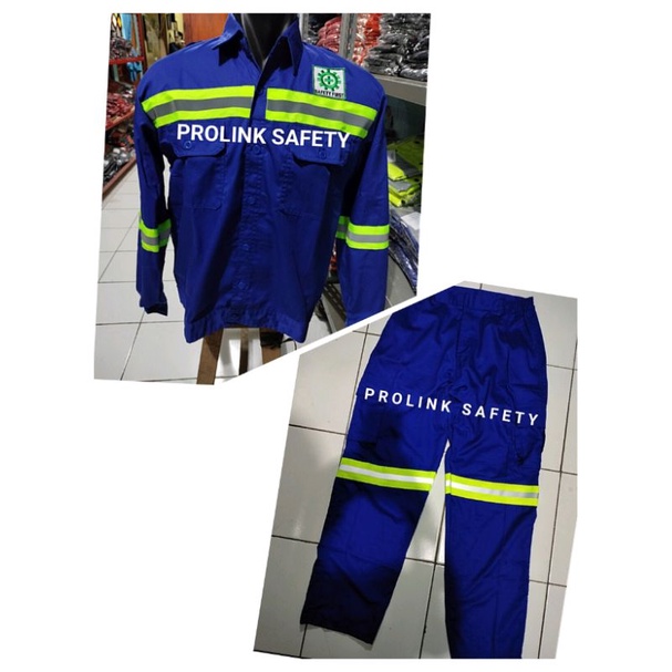 SETELAN SERAGAM SAFETY BIRU KANCING