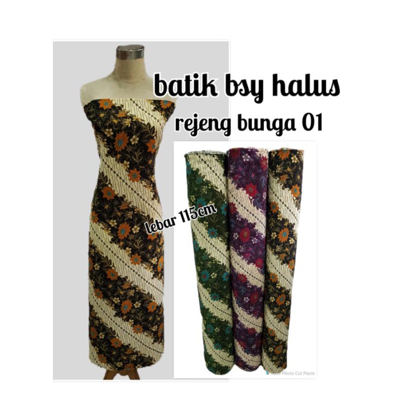 bahan kain batik bsy halus motif rejeng flower kembang bunga 01/batik murah meteran