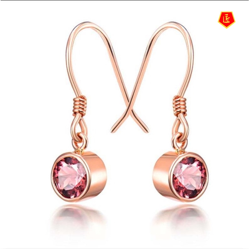 [Ready Stock]Creative 18K Rose Gold Inlaid Rose Red Diamond Earrings