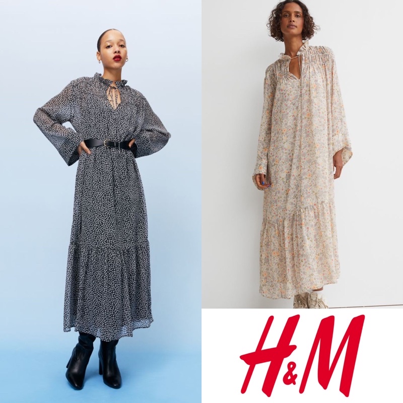 h&m hnm hm daisy floral chiffon maxi long dress