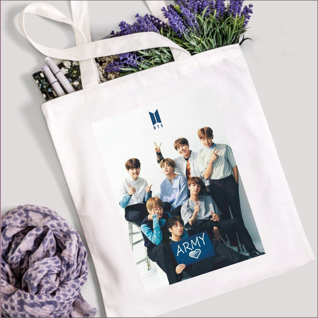 (READY STOK) TOTE BAG KPOP BTS - BAHAN KANVAS - 30  X 40 CM - BTS 16