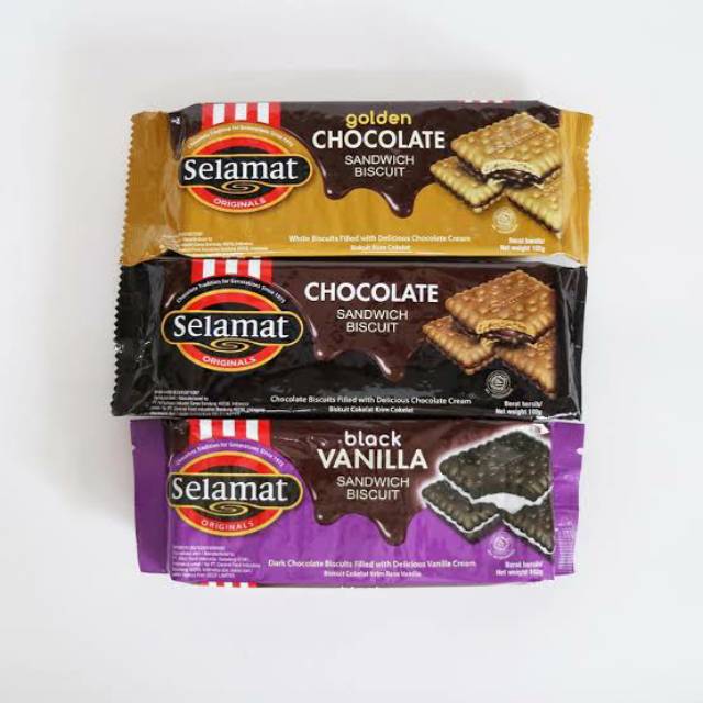 SELAMAT SANDWICH BISCUIT 102 Gram BISKUIT SELAMAT CHOCOLATE, BLACK VANILA, GOLDEN CHOCOLATE