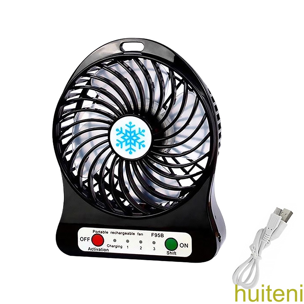 [huite]USB Rechargeable Mini Fan Indoor Outdoor Portable Desktop Plastic Electric Fan with LED Light