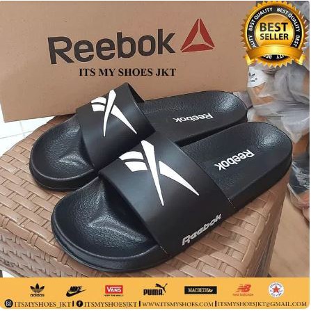 Sandal Slop Karet Pria Reebok-Hitam-Import - asli