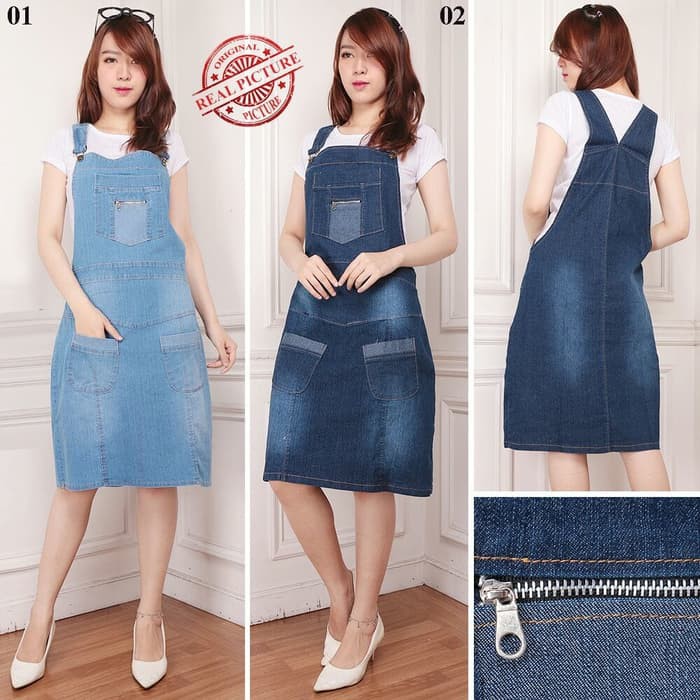 MIDI DRESS SB Collection Dress Midi Mufia Overall Jeans Jumbo Wanita   IWAZAH OFFICE