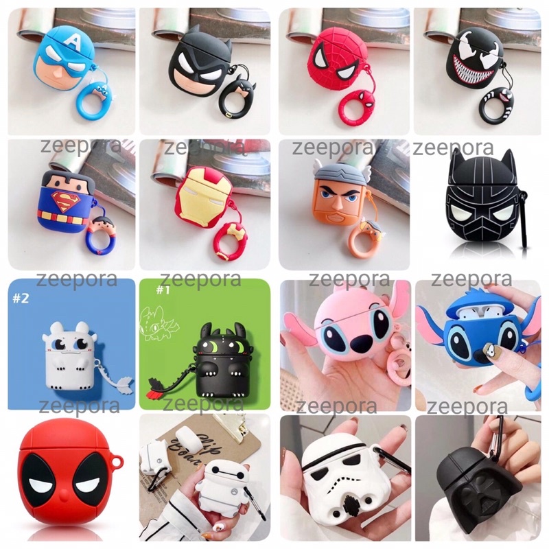 AIRPODS CASE 1 2 pro softcase marvel baymax disney starwars starwars ironman batman superman naga white