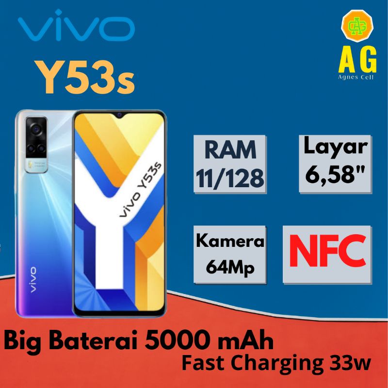 Vivo Y53s Ram 11GB Rom 128 GB Garansi Resmi Original | NFC  Fast Charging 33w