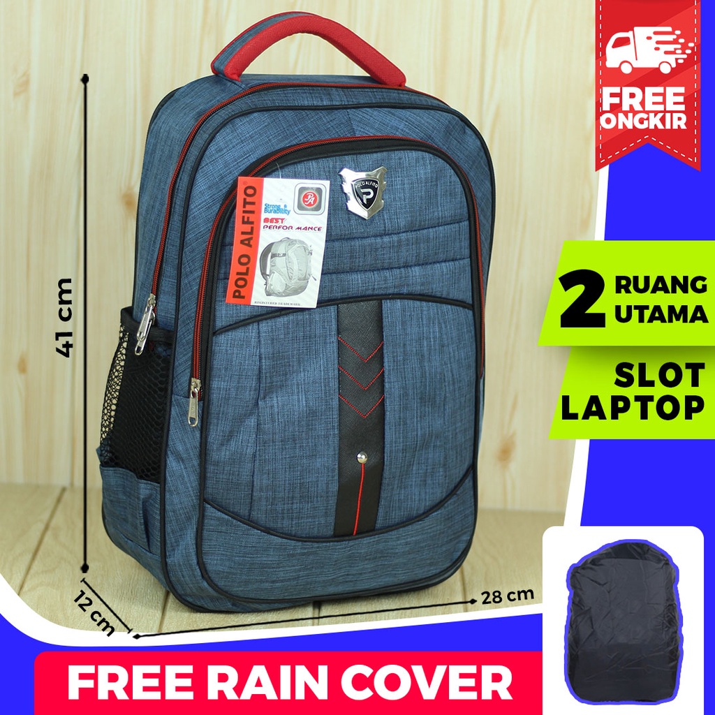 Tas Gendong Polo Alfito Panah Biru Merah Kecil Ransel Sekolah Remaja SMP SMA Free Rain Cover