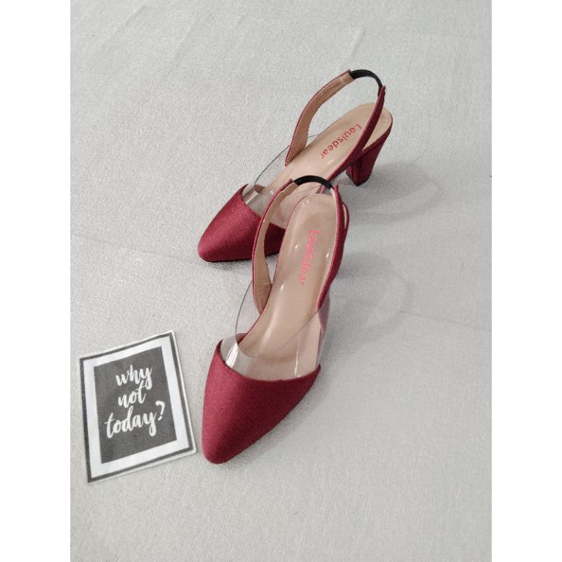 LOUISDEAR Sendal heel tapak tahu 7 cm bahan satin transparant TB P37