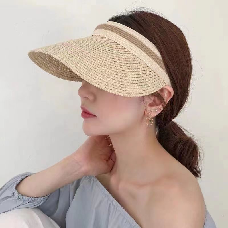 Topi bucket visor Pantai Model Tepi Lebar Warna Solid Untuk Wanita