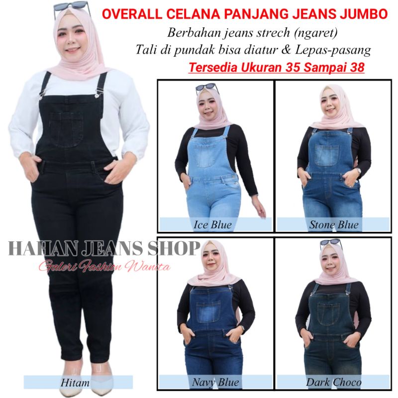 Overall Celana Kodok Wanita Dewasa Jeans Stretch Panjang Baju Monyet Cewek Remaja Dan Perempuan Jumb