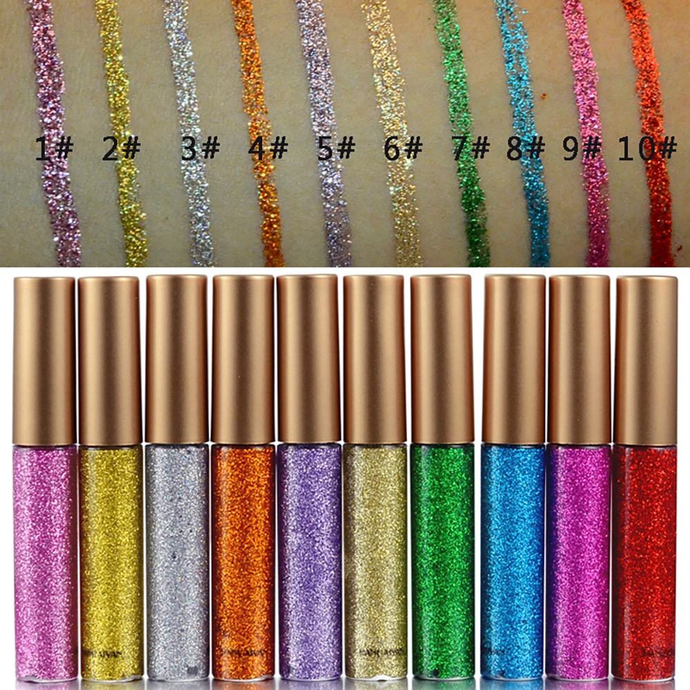 【Baru】HANDAIYAN 10 Colors Liquid Glitter Eyeliner, Metallic Shimmer Glitter Eyeshadow, Long Lasting Waterproof Sparkling Eyeliner Eye Shadow