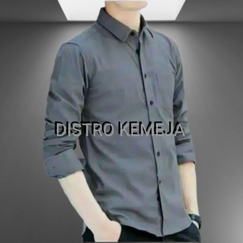 DISTRO KEMEJA - Baju Kemeja Pria Kasual Polos Hitam Putih Lengan Panjang /hem baju pria/ kemeja cowo