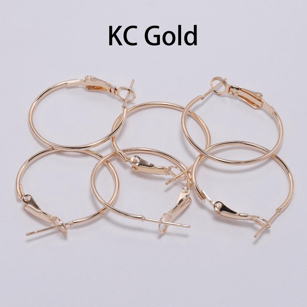 10pcs / Set Anting Hoop Bulat 20 / 25 / 30 / 35 / 40 / 50 / 60 / 70mm Warna Gold / Silver Untuk Membuat Perhiasan Diy