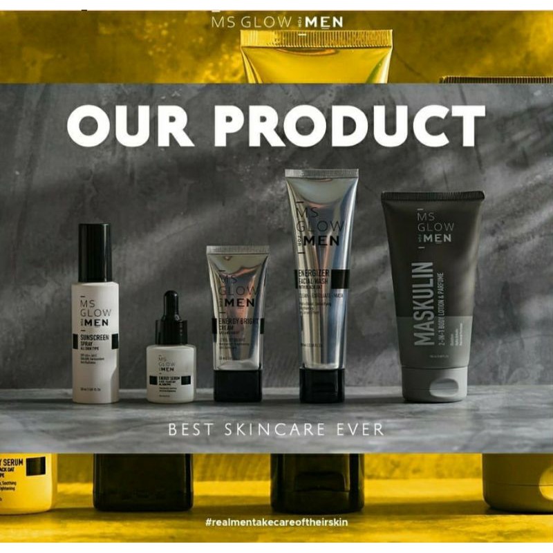MS GLOW FOR MEN (facial wash, pelembab, serum dan body lotion)
