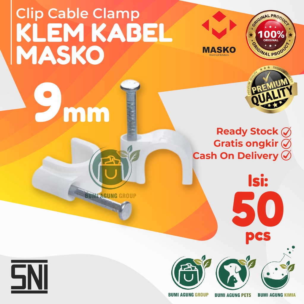 KLEM KABEL CLIB KABEL 4 / 5/ 6/ 7/ 8/ 9/ 10/ 12 MM klem paku beton MASKO isi 50 piece 4mm 5mm 6mm 7mm 9mm 10mm 12mm isi 50 piece