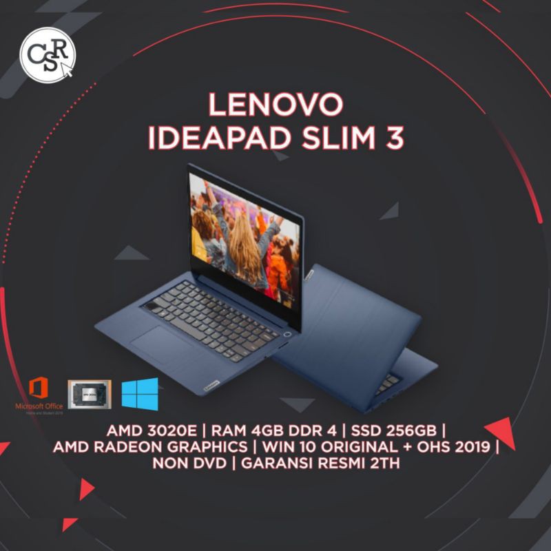 LAPTOP LENOVO IDEAPAD SLIM 3 AMD 3020E RAM 4GB SSD 256GB 14 INCH WINDOWS+OHS