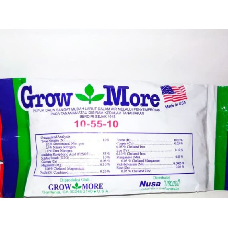 Grow more merah 10-55-10 pupuk daun bunga  dan anggrek pembungaan 100 gr