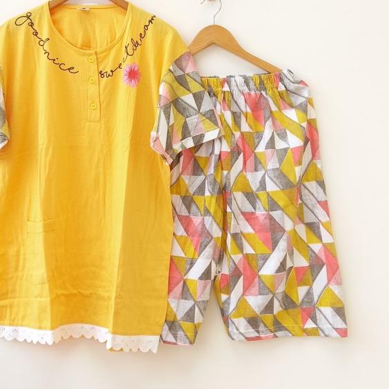 ✤ Setelan Pendek Jumbo Baju Tidur Wanita Jumbo Ld 120 - Kuning ➾