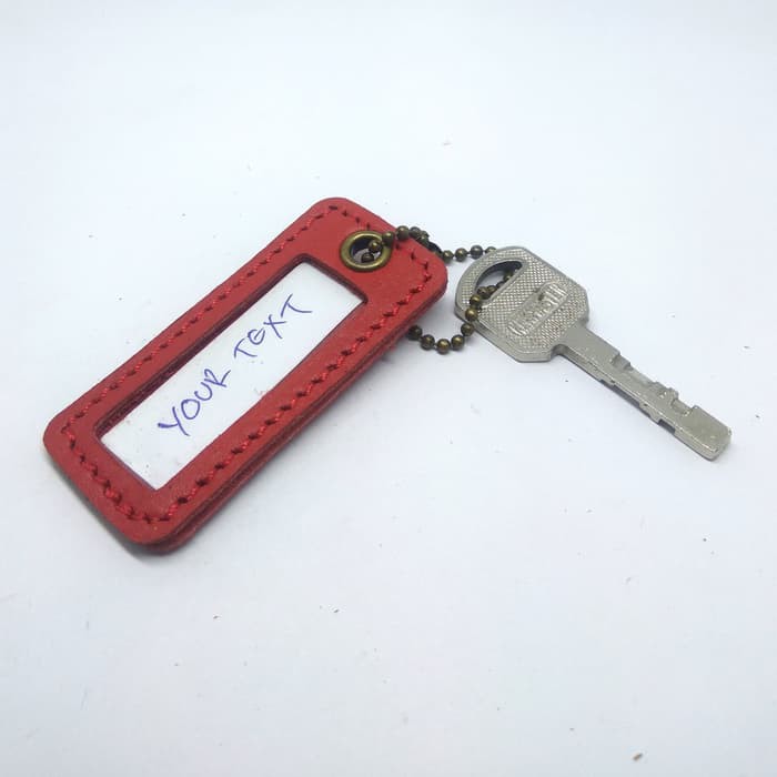 Gantungan kunci nama kulit asli name tag keychain label merah PHKC206