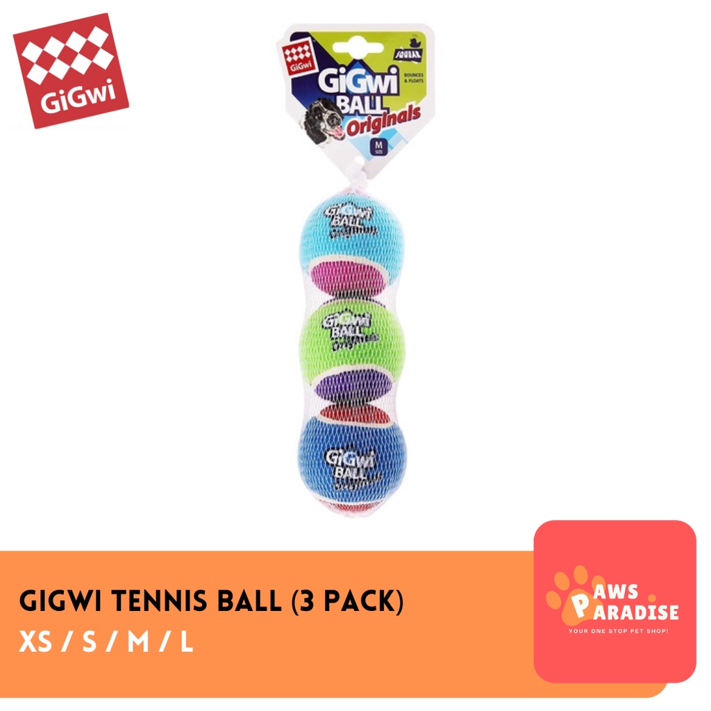 GIGWI Tennis Ball Dog Chew Toy 3 Pack - Bola Mainan Anjing