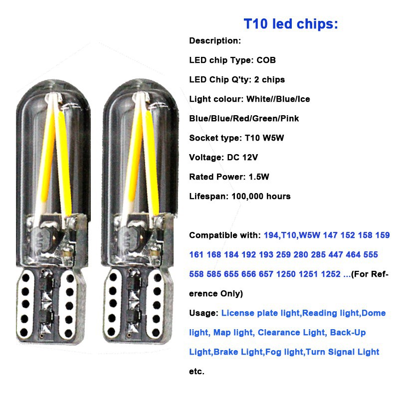 1 pc Lampu LED T10 Canbus Bahan Silikon Warna Putih untuk Mobil 94 W5W