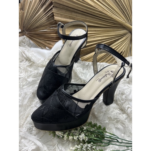 sepatu wedding wanita Cindy hitam tali tinggi 10cm