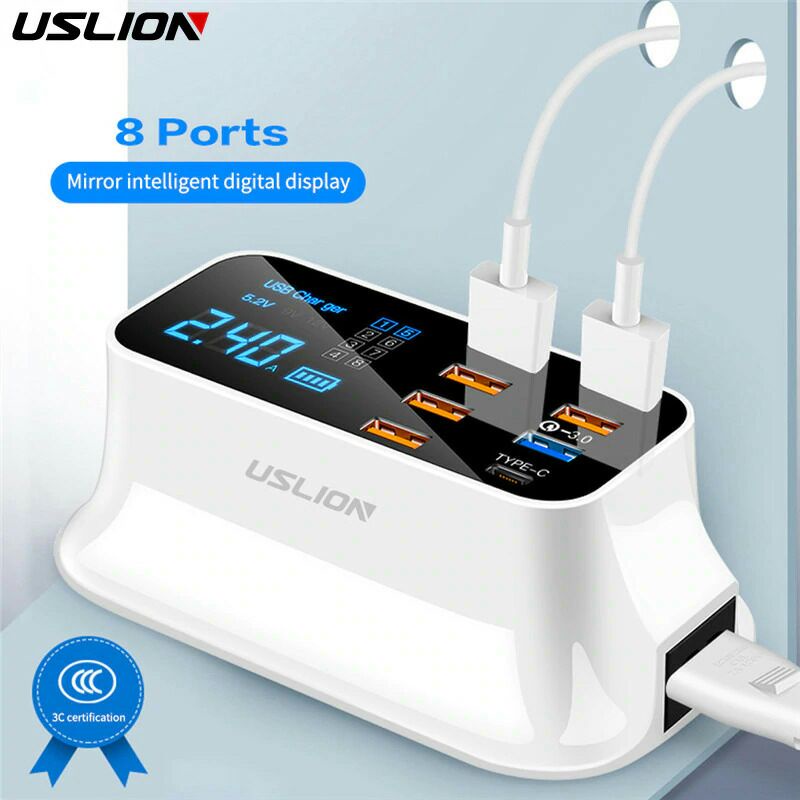 UsLion Charger USB Charging Station USB Type C + Type A 8 Port LED Display - YC-CDA19Q