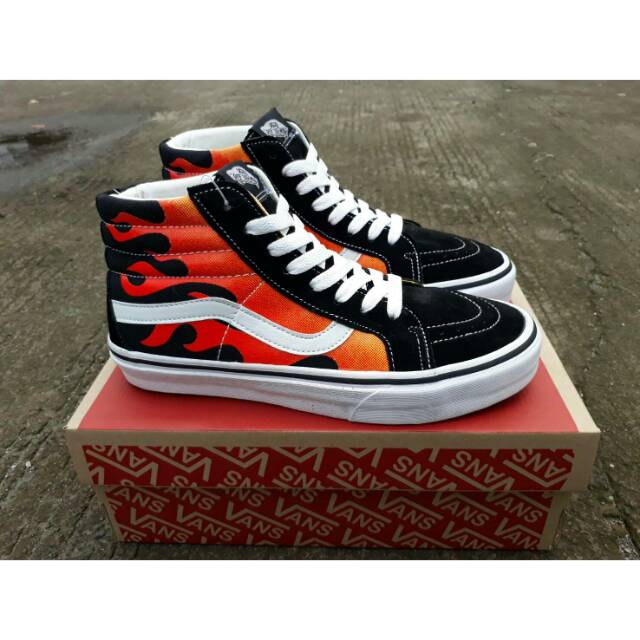 Jual Sepatu vans sk8 high flame black white original premium import |  Shopee Indonesia vans high flame