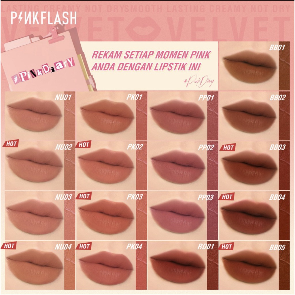 PINKFLASH Silky Velvet Lip Cream Lipcream  Lipstick PinkDiary Pink Flash | BPOM PF-L04