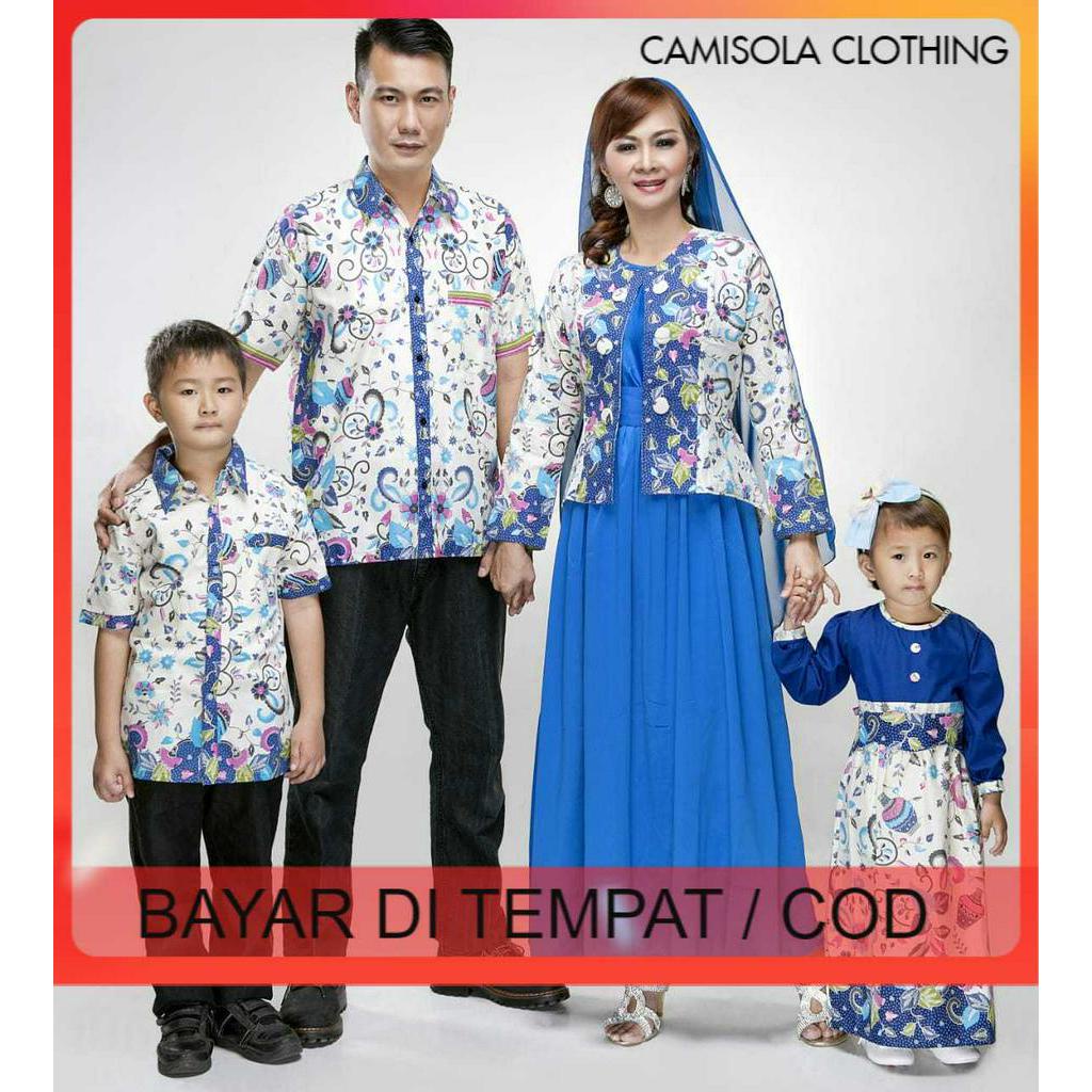 BATIK COUPLE SARIMBIT KELUARGA ANAK TERBARU JUMBO KEKINIAN MURAH PASANGAN KEBAYA AZIZAH GENTONG BIRU