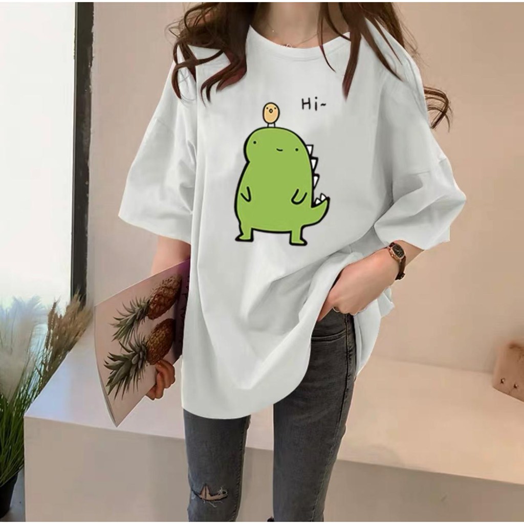 Oversize Tee / Tshirt Wanita Model Longgar Motif Cute Dino