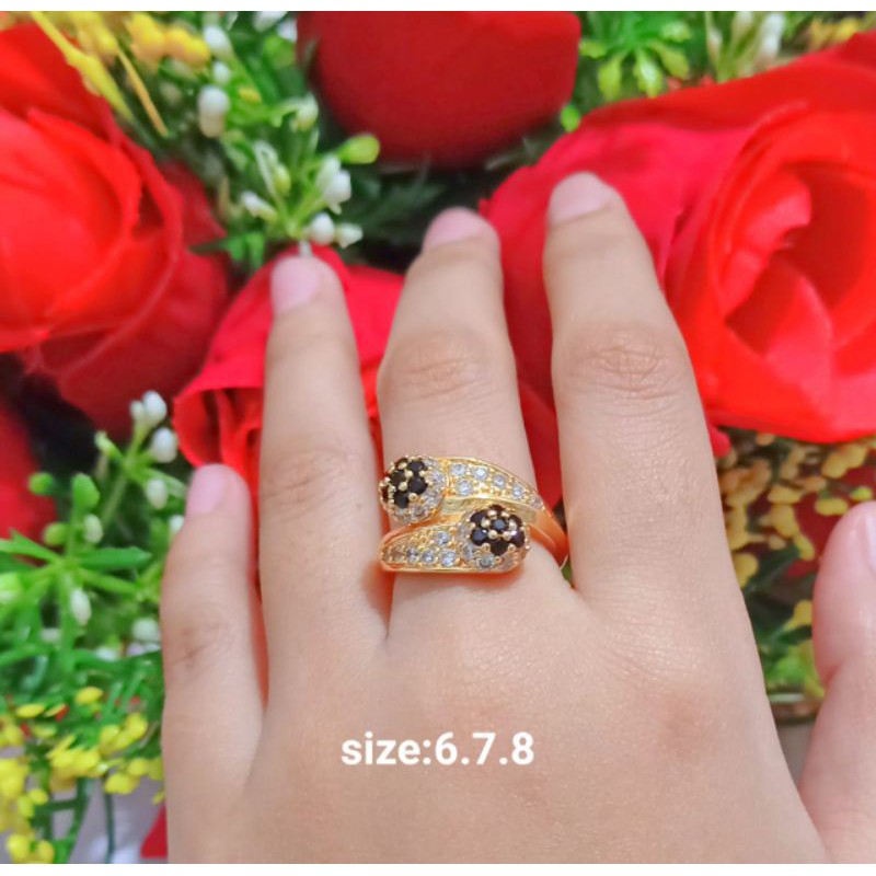 Cincin Dewasa Permata Zircon Gold Perhiasan Wanita Limited edition (COD)