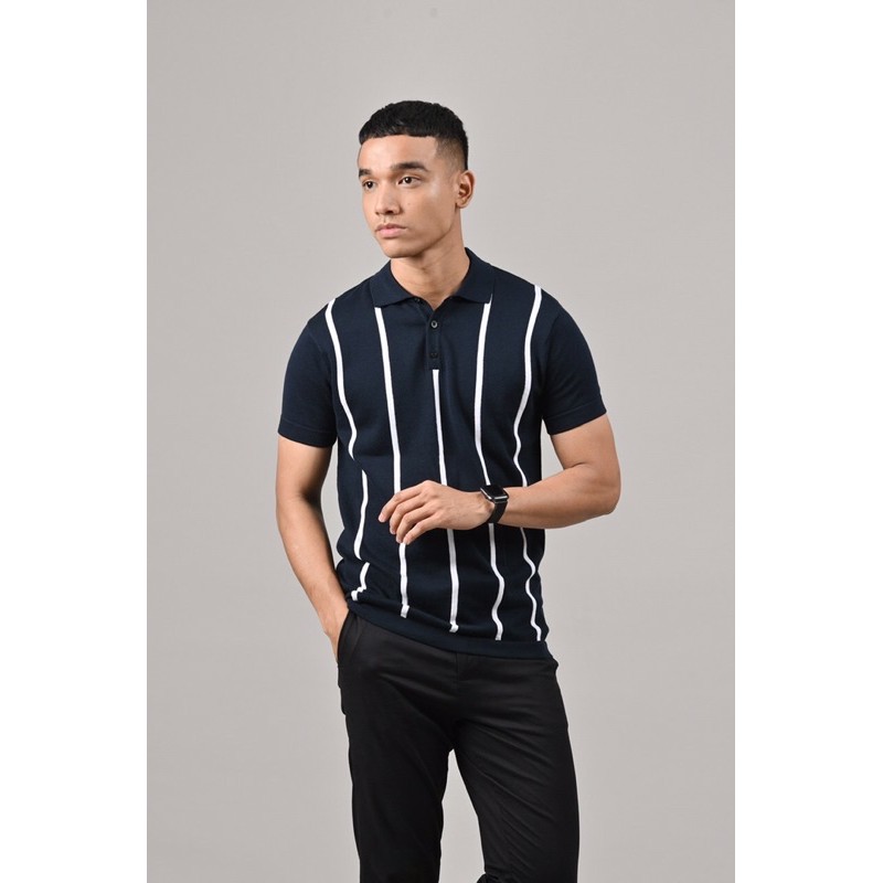 PREPPSTUDIO STRIPY POLO NAVY KEMEJA KAMEJA KAOS POLO SHIRT