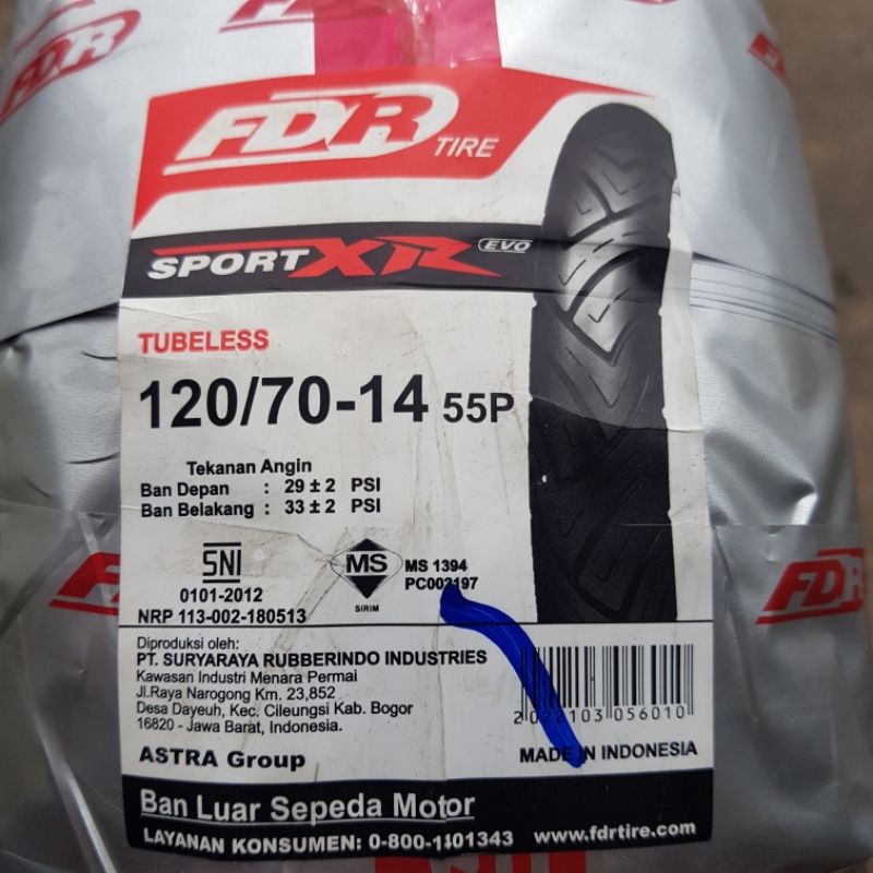 BAN LUAR FDR SPORT XR EVO 120/70-14 BAN TUBELESS FDR