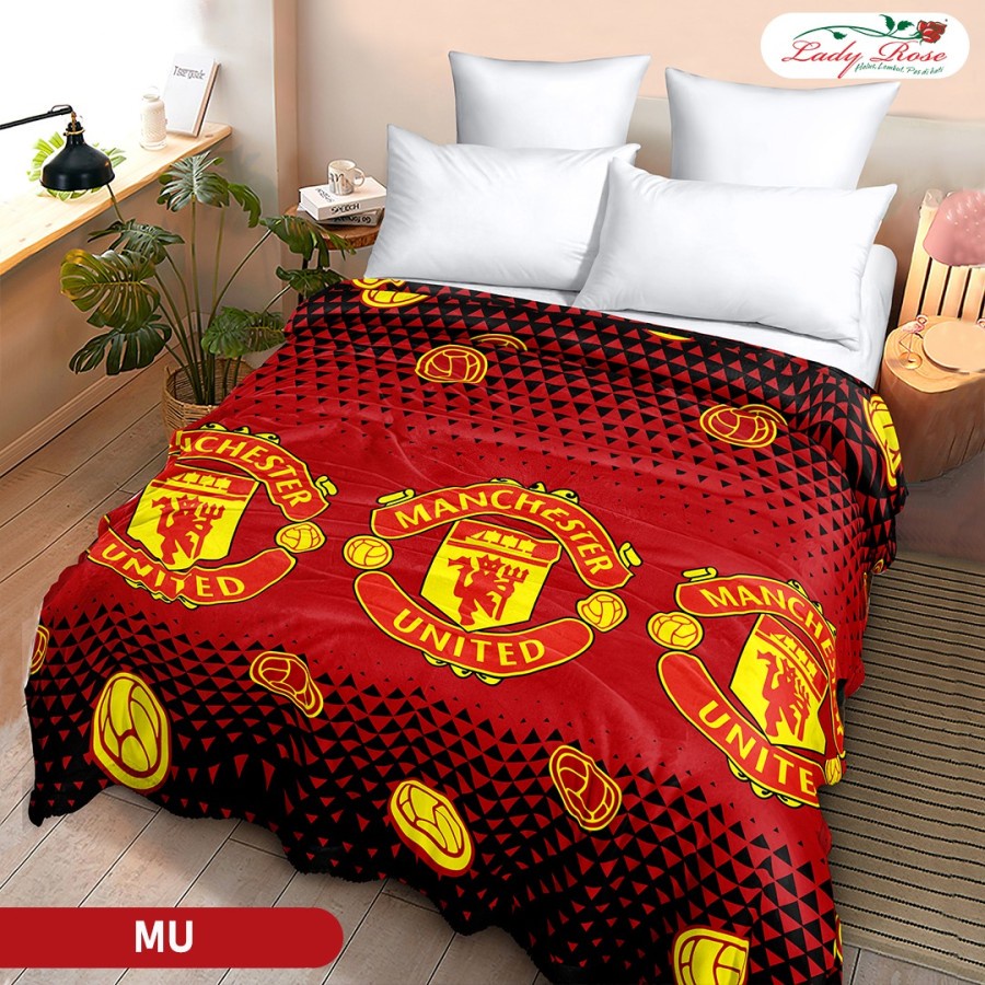 Selimut LADYROSE Bulu TEBAL Motif BOLA Manchester United ( MU ) uk 160 x 200