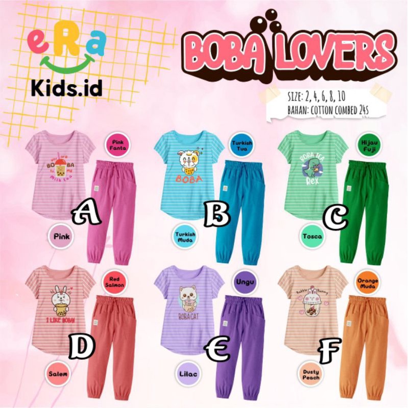 SET BOBA LOVER ERA KIDS / BAJU SETELAN HARIAN ANAK PEREMPUAN MOTIF BOBA VIRAL