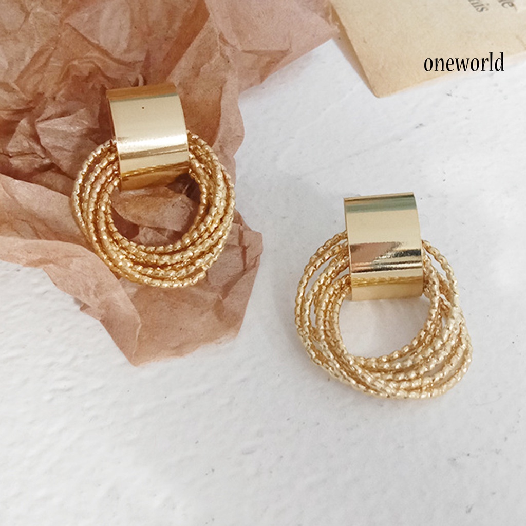 OW# 1 Pair Exquisite Women Multilayer Circle Golden Ear Stud Earring Jewelry Accessory