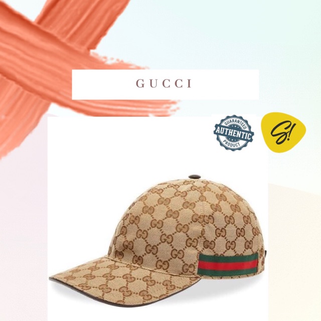 Gucci Web Stripe GG Logo Baseball Brown Cap Topi Gucci Authentic