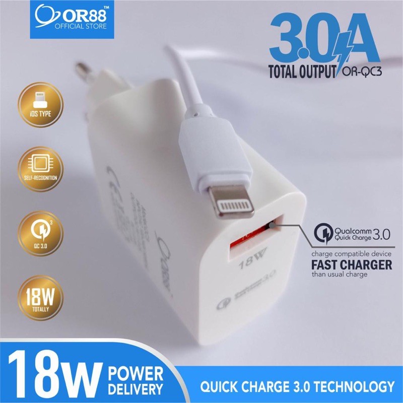 (P) Fast Charger / QC 3.0 for Type C micro / Lightning Model OR-QC3 3A OR88