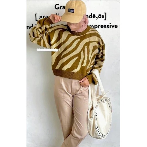 SWEATER CROP TOP MOTIP ZEBRA / sweater rajut zebra / sweater zebra