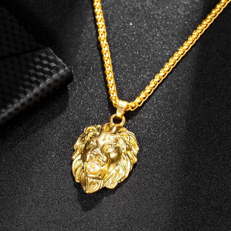 Men Lion Head Hip Hop Animal Necklace Pendent